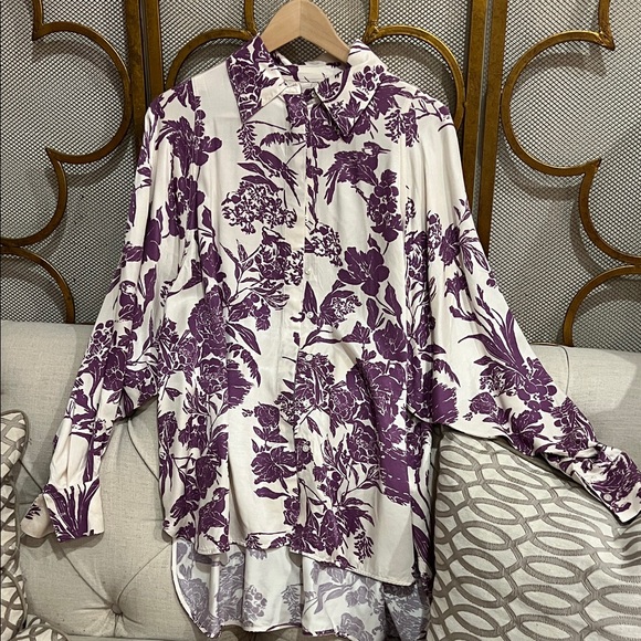 Tops - Floral Purple and White Women's Top